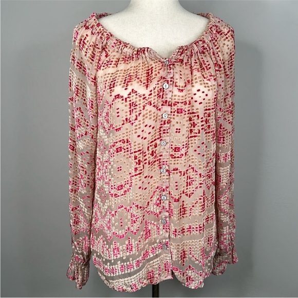 Sundance Tops - Sundance Red and Pink Textured Burnout Top